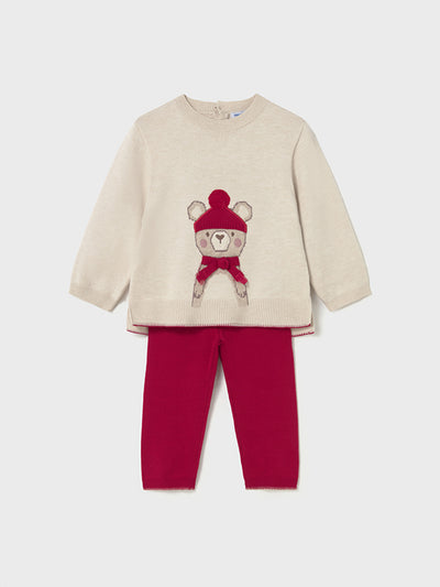 Mayoral Toddler Girl Winter Bear Red & Cream Outfit Set (12M-4Y)