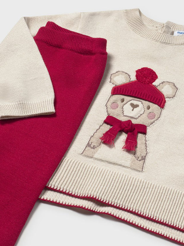 Mayoral Toddler Girl Winter Bear Red & Cream Outfit Set (12M-4Y)