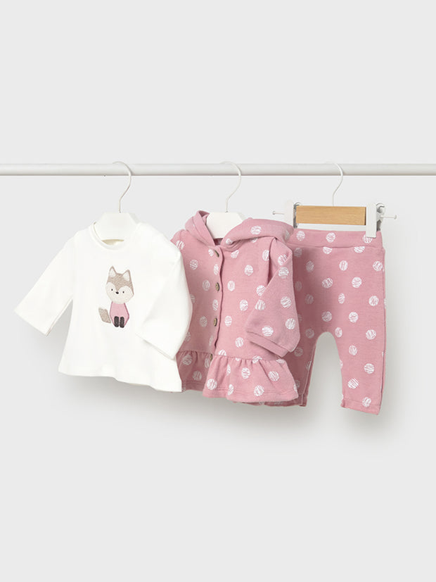 Mayoral Baby Girl 3 Piece Pink Polka Dot Outfit Set (2M-12M)
