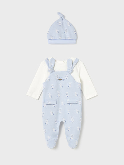 Mayoral Baby Boy Light Blue Animal Dungaree & Hat (0M-12M)