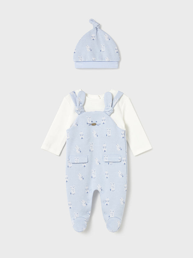 Mayoral Baby Boy Light Blue Animal Dungaree & Hat (0M-12M)