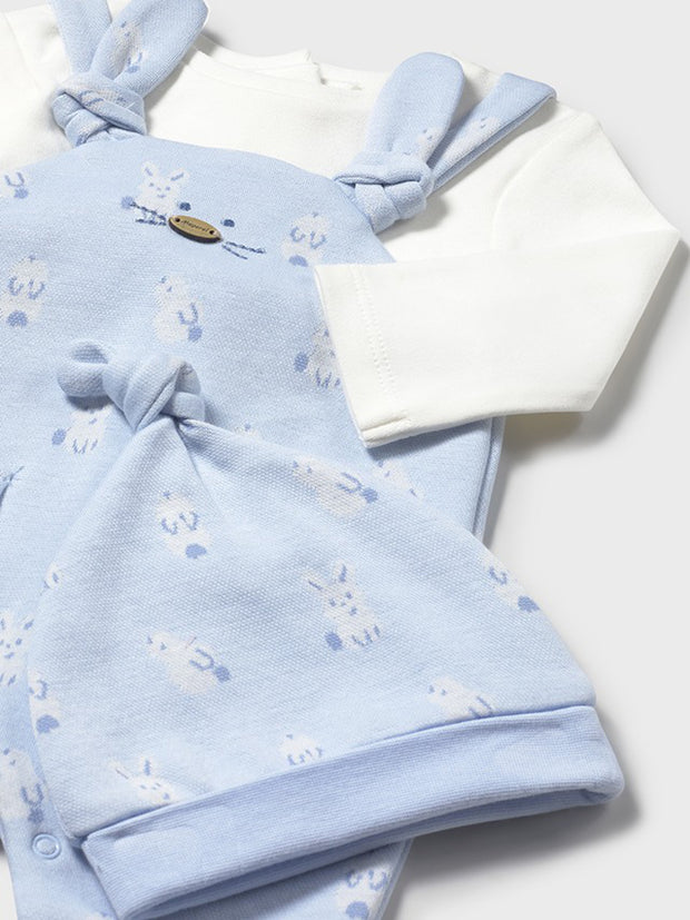 Mayoral Baby Boy Light Blue Animal Dungaree & Hat (0M-12M)
