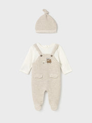Mayoral Baby Boy Light Beige Animal Dungaree & Hat (0M-12M)