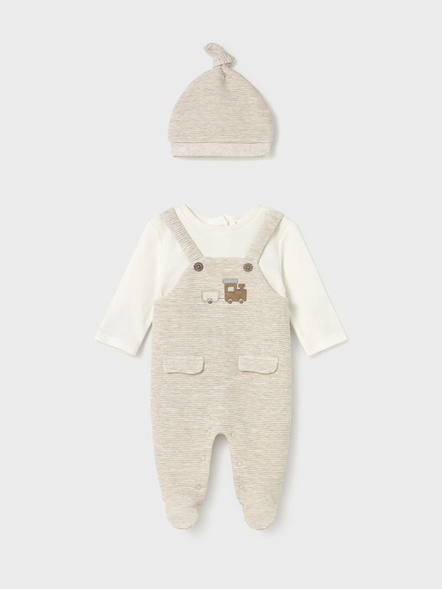 Mayoral Baby Boy Light Beige Animal Dungaree & Hat (0M-12M)
