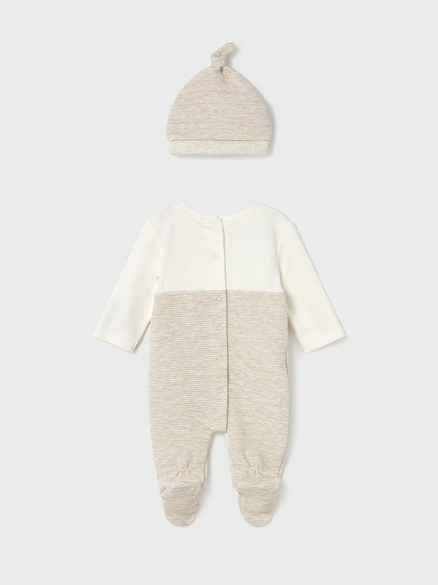 Mayoral Baby Boy Light Beige Animal Dungaree & Hat (0M-12M)