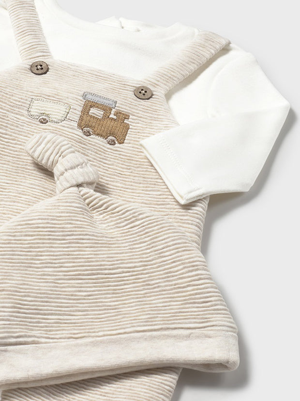 Mayoral Baby Boy Light Beige Animal Dungaree & Hat (0M-12M)
