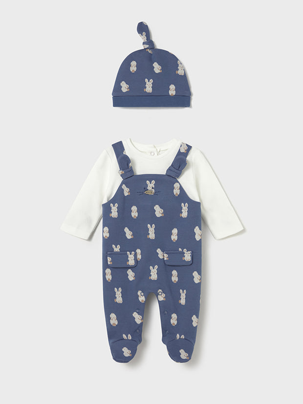 Mayoral Baby Boy Blue Animal Dungaree & Hat (0M-12M)