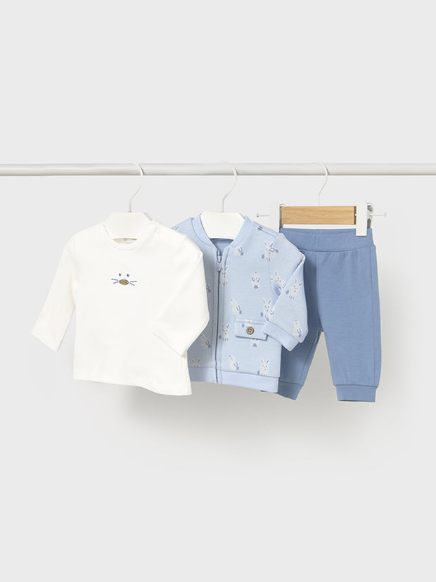 Mayoral Baby Boy Blue Bunny Outfit Set - 3 Piece (2M-12M)