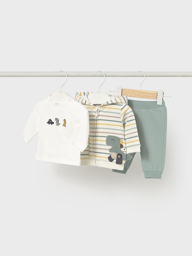 Mayoral Baby Boy Green Striped Dinosaur Outfit Set - 3 Piece (2M-18M)