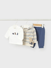 Mayoral Baby Boy Blue Striped Dinosaur Outfit Set - 3 Piece (2M-18M)
