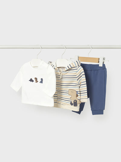 Mayoral Baby Boy Blue Striped Dinosaur Outfit Set - 3 Piece (2M-18M)