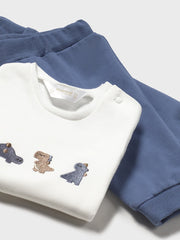 Mayoral Baby Boy Blue Striped Dinosaur Outfit Set - 3 Piece (2M-18M)
