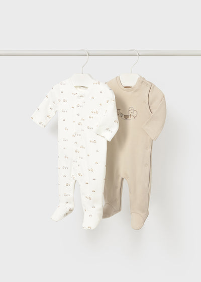 Mayoral Baby Boy Beige & White 2 Pack Babygrows (0M-6M)