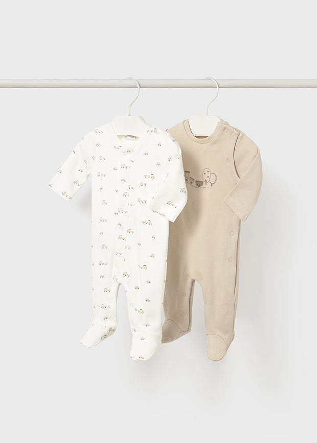 Mayoral Baby Boy Beige & White 2 Pack Babygrows (0M-6M)