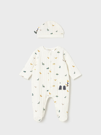 Mayoral Baby Boy Cream Dinosaur Babygrow & Hat Set (0M-9M)
