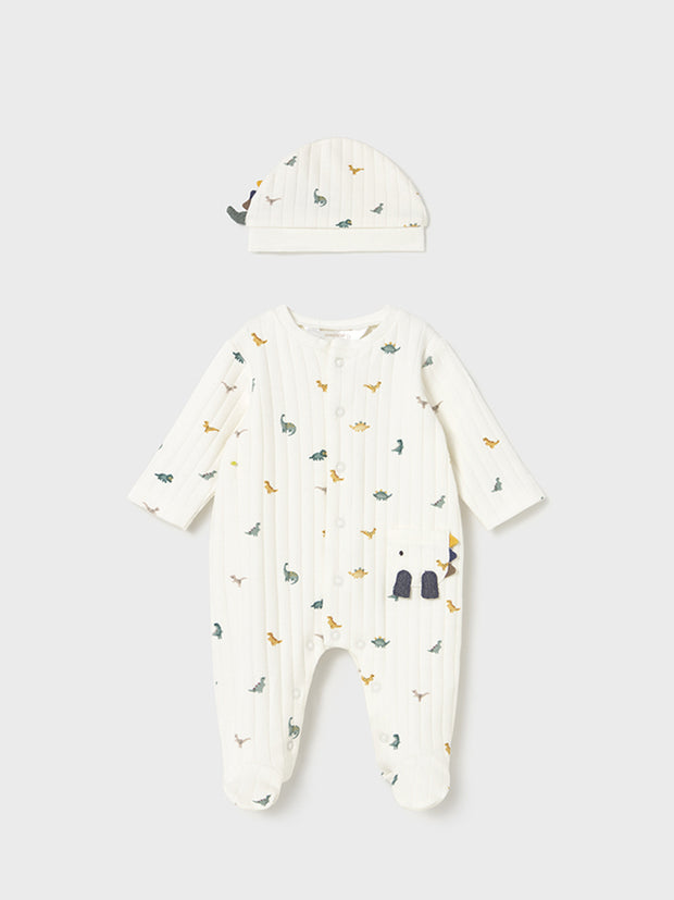 Mayoral Baby Boy Cream Dinosaur Babygrow & Hat Set (0M-9M)