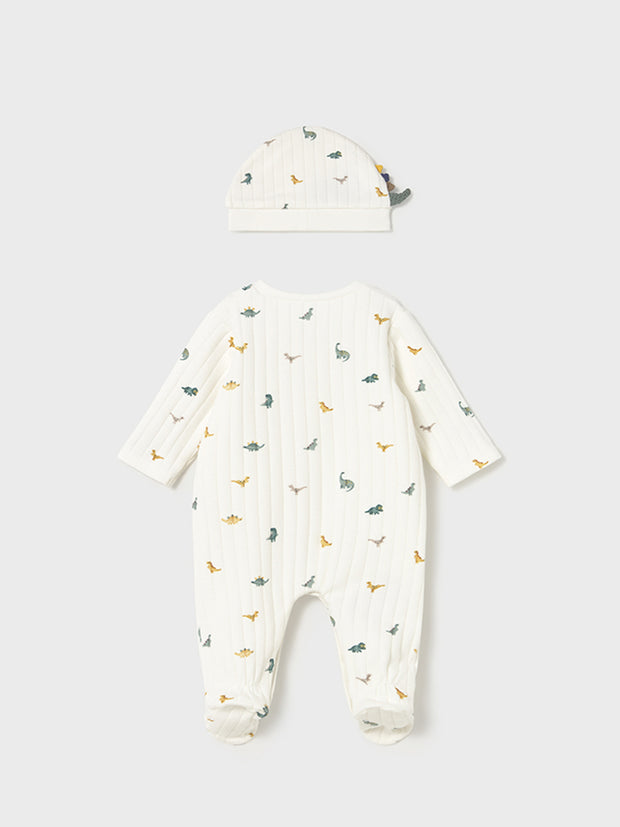 Mayoral Baby Boy Cream Dinosaur Babygrow & Hat Set (0M-9M)