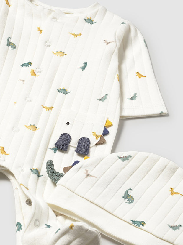 Mayoral Baby Boy Cream Dinosaur Babygrow & Hat Set (0M-9M)