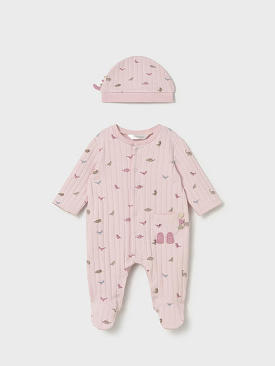 Mayoral Baby Girl Pink Dinosaur Babygrow & Hat Set (0M-9M)