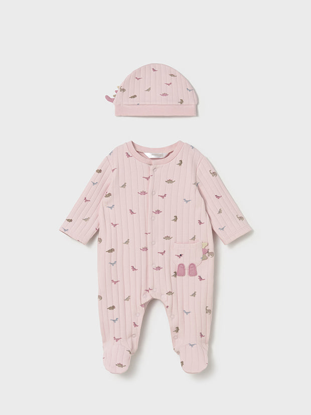 Mayoral Baby Girl Pink Dinosaur Babygrow & Hat Set (0M-9M)