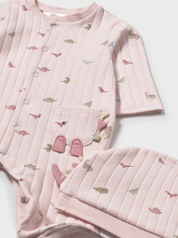 Mayoral Baby Girl Pink Dinosaur Babygrow & Hat Set (0M-9M)