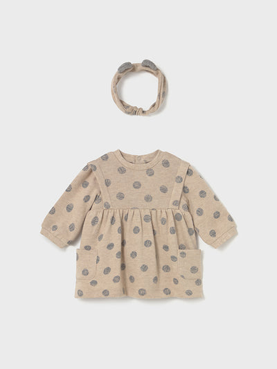 Mayoral Baby Girl Neutral Polka Dot Dress & Headband (2M-18M)