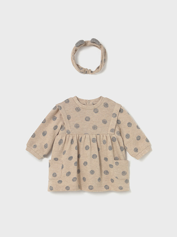 Mayoral Baby Girl Neutral Polka Dot Dress & Headband (2M-18M)