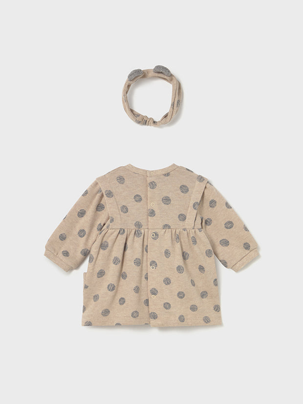 Mayoral Baby Girl Neutral Polka Dot Dress & Headband (2M-18M)