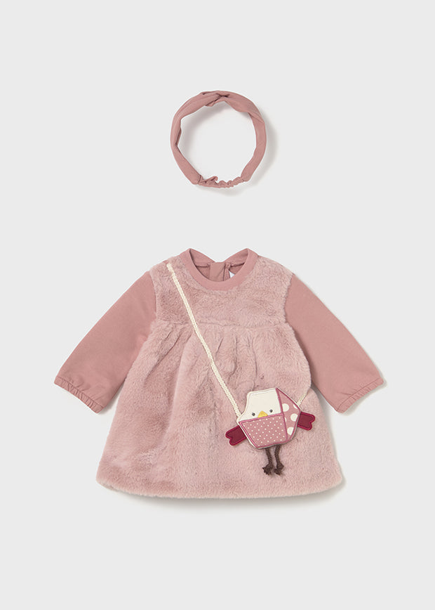 Mayoral Baby Girl Faux Fur Dress & Headband - Peach (2M-18M)