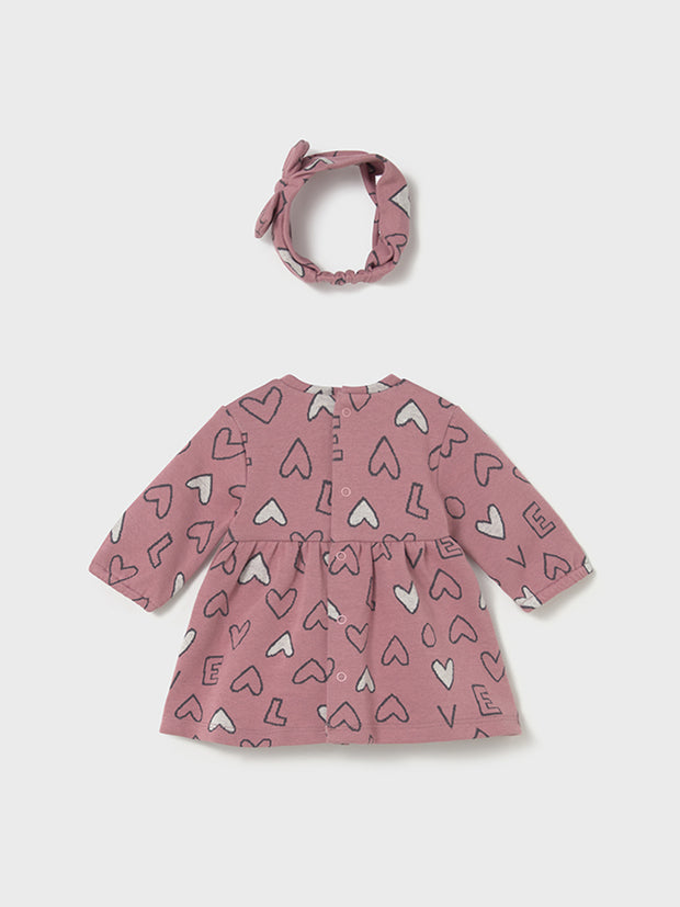 Mayoral Baby Girl Pink 'Love' Heart Dress & Headband  (2M-18M)