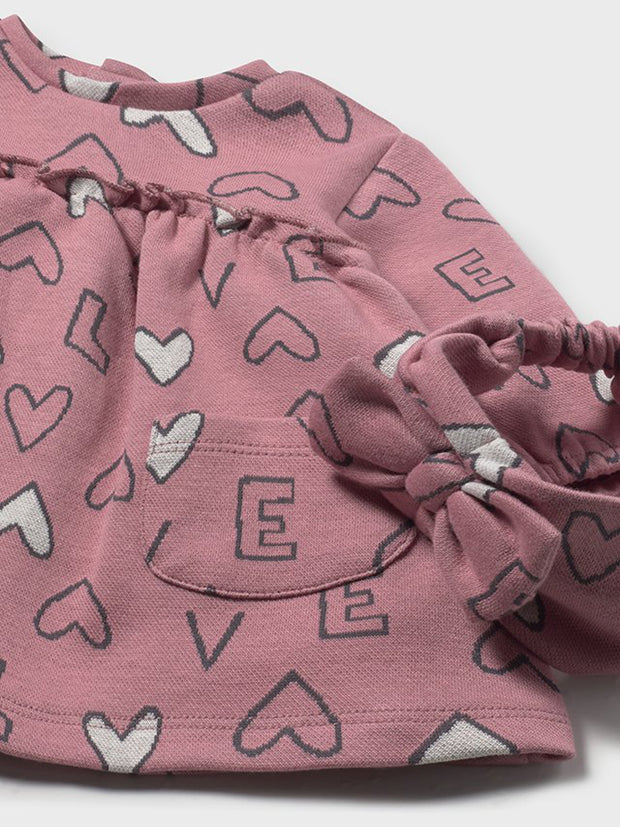 Mayoral Baby Girl Pink 'Love' Heart Dress & Headband  (2M-18M)