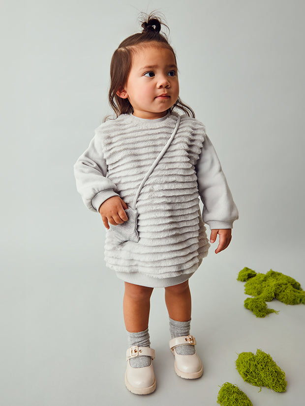 Mayoral Toddler Girl Grey Fur Dress & Bag (12M-4Y)