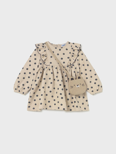 Mayoral Toddler Girl Beige Polka Dot Dress & Bag (12M-4Y)