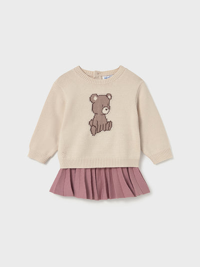 Mayoral Toddler Girl Pink Teddy Bear Jumper & Skirt (12M-4Y)