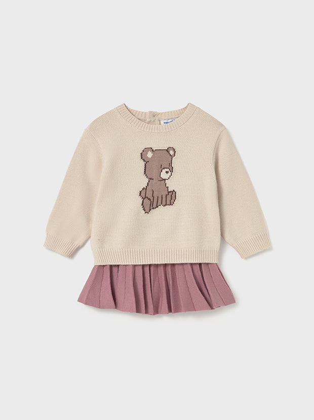Mayoral Toddler Girl Pink Teddy Bear Jumper & Skirt (12M-4Y)