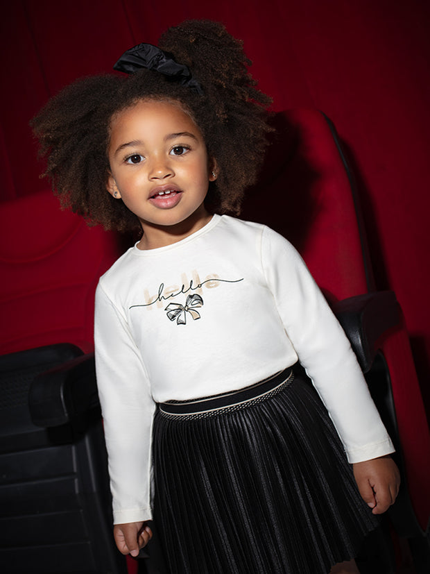 Mayoral Junior Girl Cream Bow Top & Matching Scrunchie (3Y-8Y)