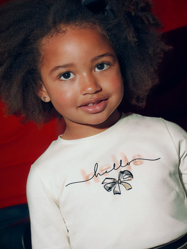 Mayoral Junior Girl Cream Bow Top & Matching Scrunchie (3Y-8Y)