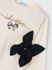 Mayoral Junior Girl Cream Bow Top & Matching Scrunchie (3Y-8Y)