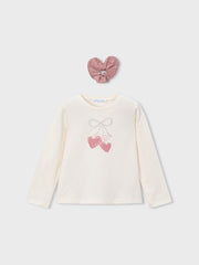 Mayoral Junior Girl Cream Heart Top & Matching Scrunchie (3Y-8Y)