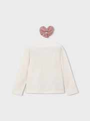 Mayoral Junior Girl Cream Heart Top & Matching Scrunchie (3Y-8Y)