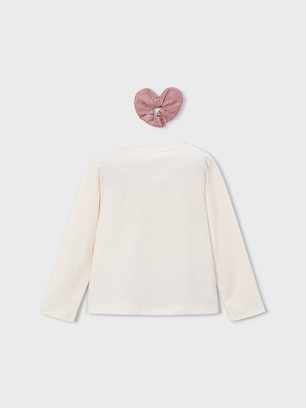 Mayoral Junior Girl Cream Heart Top & Matching Scrunchie (3Y-8Y)