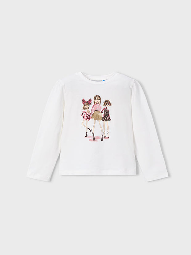 Mayoral Junior Girl White Graphic Long Sleeve Top (3Y-8Y)