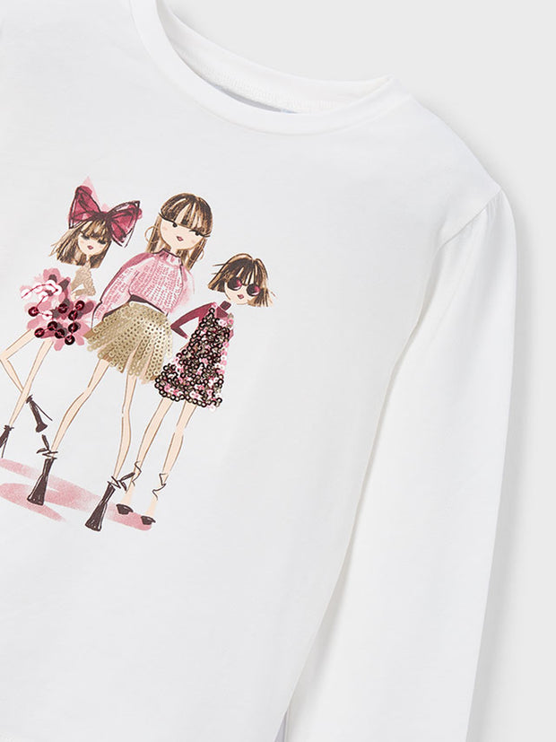 Mayoral Junior Girl White Graphic Long Sleeve Top (3Y-8Y)