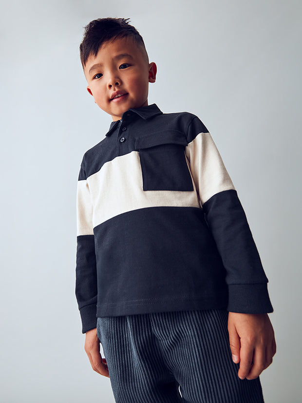 Mayoral Junior Boy Navy & Cream Polo Shirt (3Y-8Y)