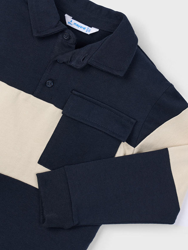 Mayoral Junior Boy Navy & Cream Polo Shirt (3Y-8Y)