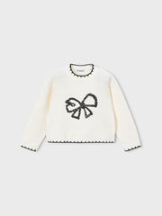 Mayoral Junior Girl Cream & Black Bow Jumper (3Y-8Y)