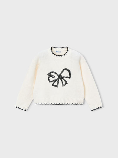 Mayoral Junior Girl Cream & Black Bow Jumper (3Y-8Y)
