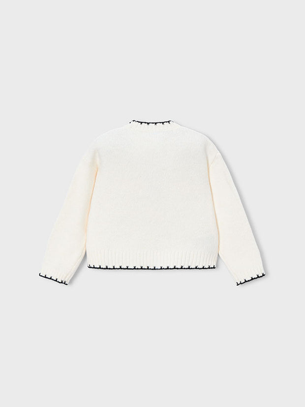 Mayoral Junior Girl Cream & Black Bow Jumper (3Y-8Y)