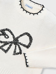 Mayoral Junior Girl Cream & Black Bow Jumper (3Y-8Y)