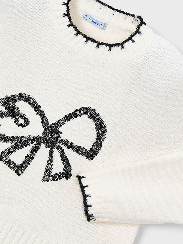 Mayoral Junior Girl Cream & Black Bow Jumper (3Y-8Y)